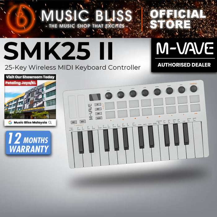 M-Vave SMK25 II 25-Key Wireless MIDI Keyboard Controller, Velocity Keys, 16 RGB Pads, Knobs & Wheels, USB-C