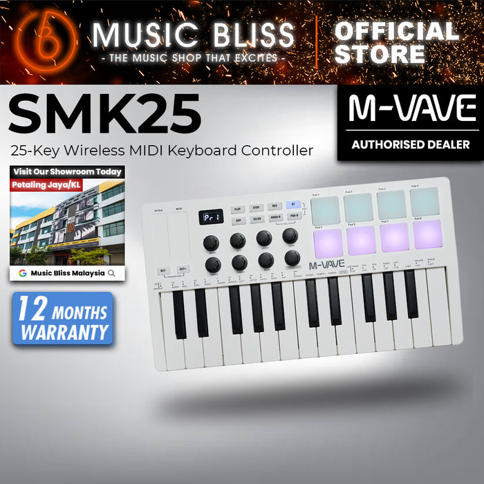 M-Vave SMK25 25-Key Wireless MIDI Keyboard Controller, Velocity Keys, Pitch/Mod Wheels, 8 RGB Drum Pads, USB-MIDI