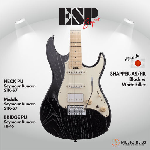 ESP Original SNAPPER-AS/HR - Black w/ White Filler [MIJ - Made in Japan] - Music Bliss Malaysia