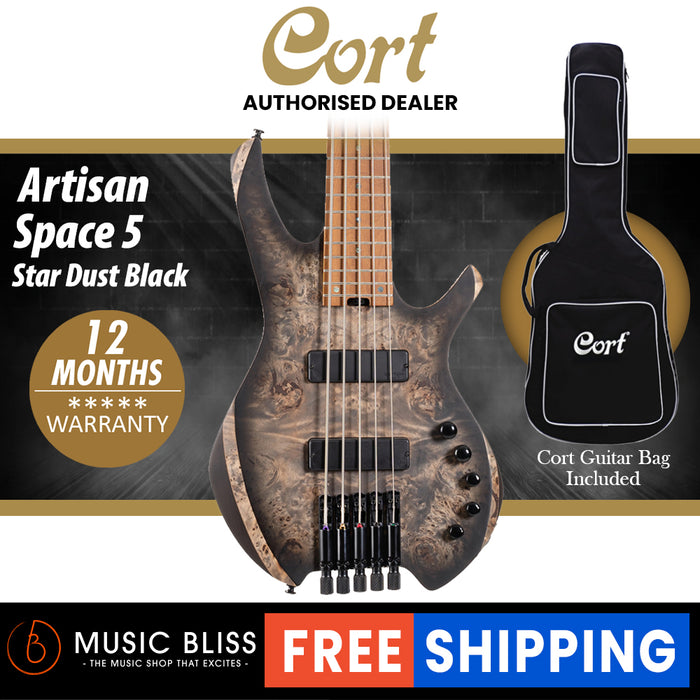 Cort Artisan Space 5 5-String Bass Guitar with Bag - Star Dust Black - Music Bliss Malaysia