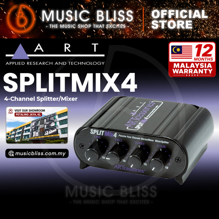 ART SPLITMix4 4-channel Passive Mixer/Splitter with 4 Stereo 1/4" Input Channels and 1 Stereo 1/4" Output Channel