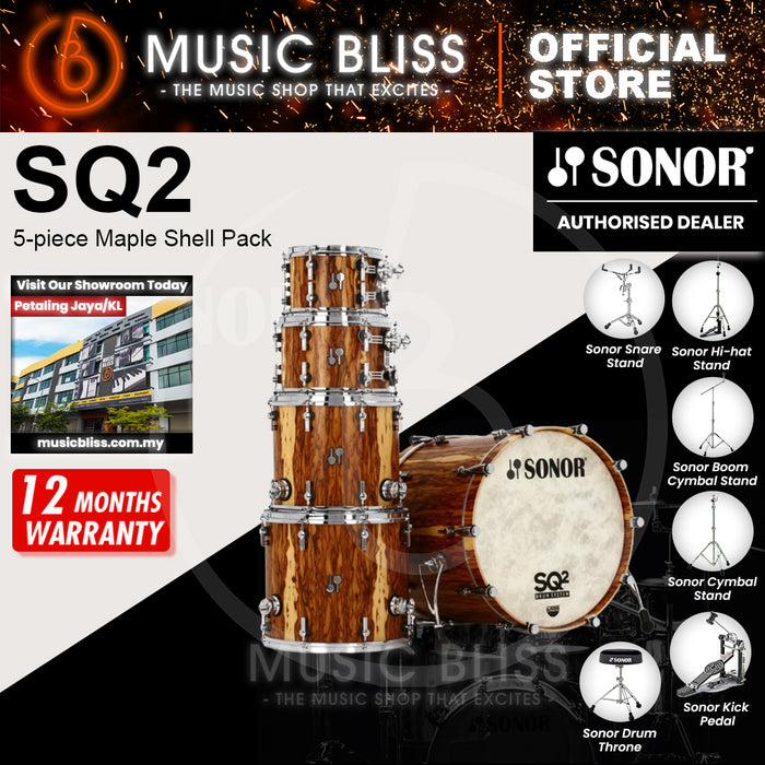 Sonor SQ2 Maple 5-piece Shell Pack 10/12/16/22/14SD Acoustic Drum Set - African Marble Veneer Semi Gloss