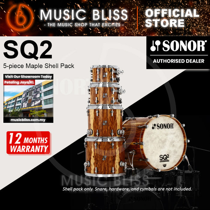 Sonor SQ2 Maple 5-piece Shell Pack 10/12/16/22/14SD Acoustic Drum Set - African Marble Veneer Semi Gloss