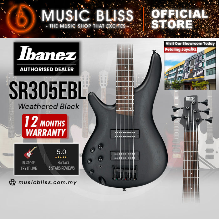Ibanez Standard SR305EBL Left-handed Electric Bass Guitar - Weathered Black