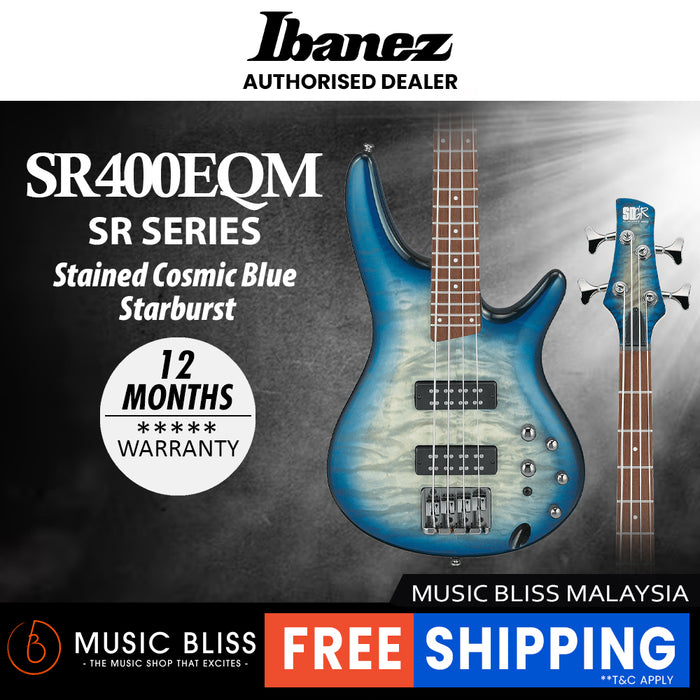 Ibanez SR Standard SR400EQM Electric Bass Guitar - Stained Cosmic Blue Starburst