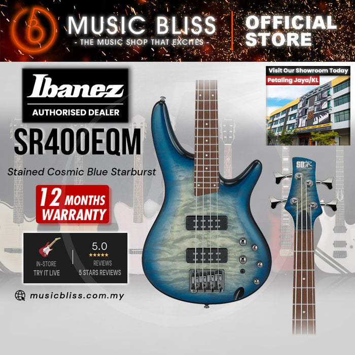 Ibanez SR Standard SR400EQM Electric Bass Guitar - Stained Cosmic Blue Starburst