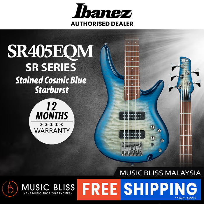Ibanez SR Standard SR405EQM Electric Bass Guitar - Stained Cosmic Blue Starburst