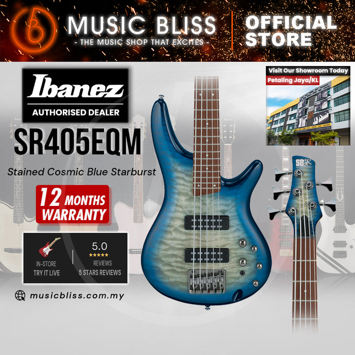 Ibanez SR Standard SR405EQM Electric Bass Guitar - Stained Cosmic Blue Starburst