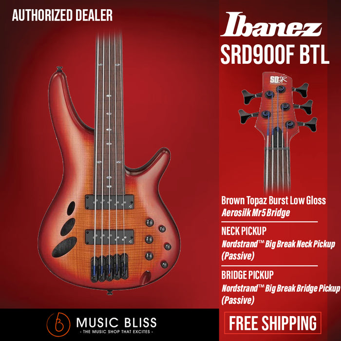 Ibanez Bass Workshop SRD900F Bass Guitar - Brown Topaz Burst Low Gloss - Music Bliss Malaysia