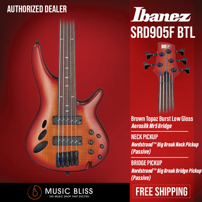 Ibanez Bass Workshop SRD905F Bass Guitar - Brown Topaz Burst Low Gloss - Music Bliss Malaysia