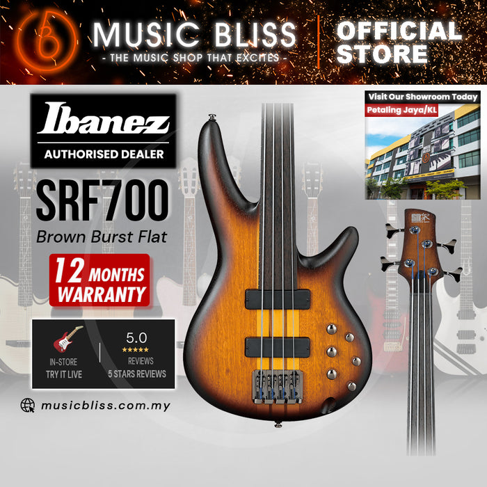 Ibanez Workshop SRF700 Fretless Electric Bass Guitar - Brown Burst Flat