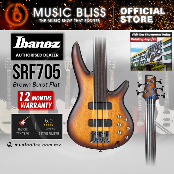 Ibanez Workshop SRF705 Fretless Electric Bass Guitar - Brown Burst Flat