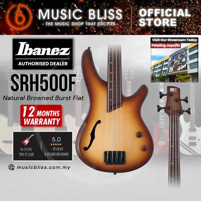 Ibanez SRH500F Fretless Electric Bass Guitar - Natural Browned Burst Flat