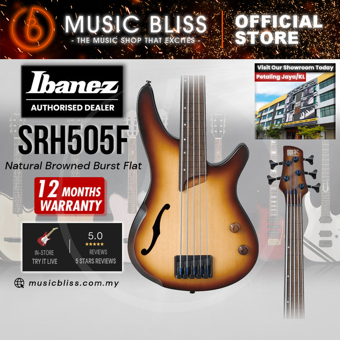 Ibanez SRH505F Fretless Electric Bass Guitar - Natural Browned Burst Flat