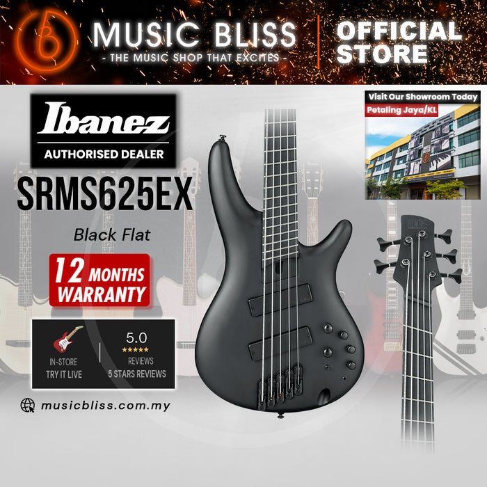 Ibanez Iron Label SRMS625EX Electric Bass Guitar - Black Flat