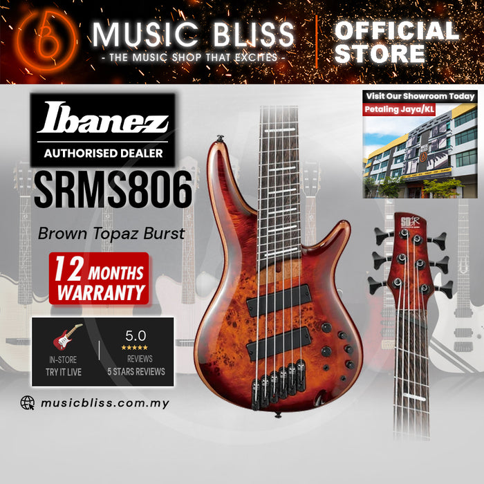 Ibanez Bass Workshop SRMS806 Multi-scale Electric Bass Guitar - Brown Topaz Burst
