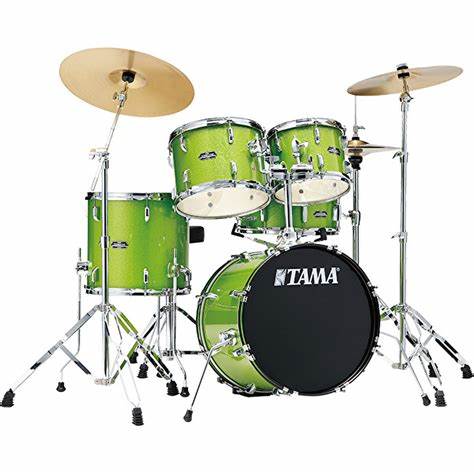 Tama Stagestar 5-piece Drum Set with Drumsticks and Throne - 22 Inch Bass Drum - Lime Green Sparkle