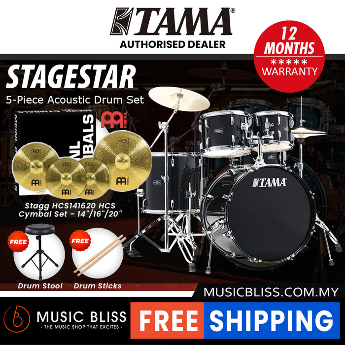 Tama Stagestar 5-piece Drum Set with Drumsticks and Throne - 22 Inch Bass Drum - Black Night Sparkle