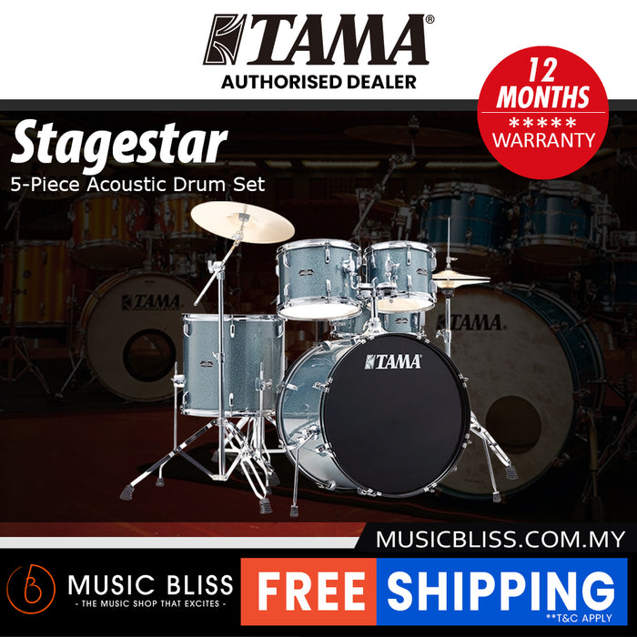 Tama Stagestar 5-piece Drum Set with Drumsticks and Throne - 22 Inch Bass Drum - Sea Blue Mist