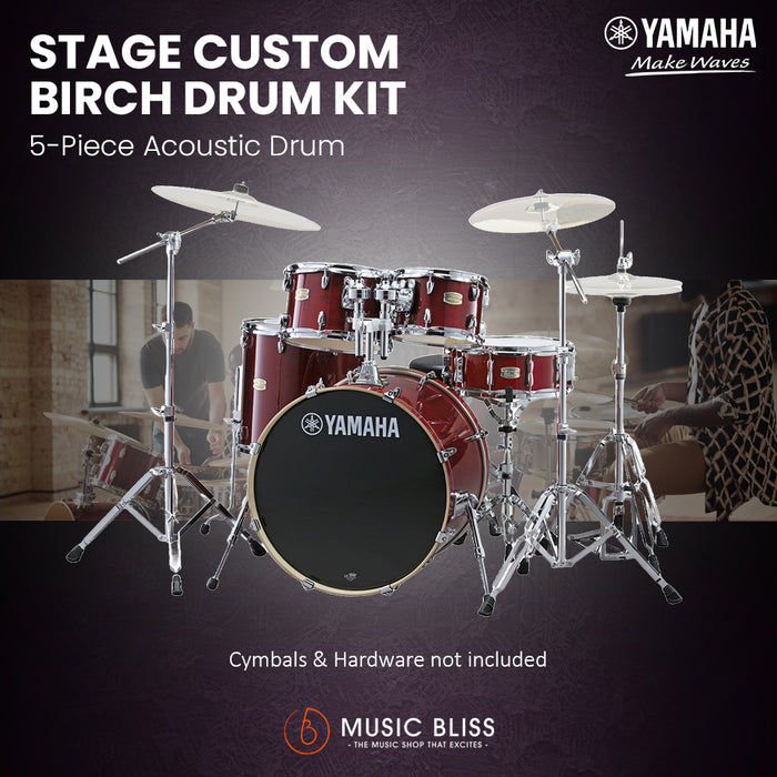 Yamaha Stage Custom Birch Shell Pack with Cymbal Set and Hardware Pack - 22" Kick - Cranberry Red