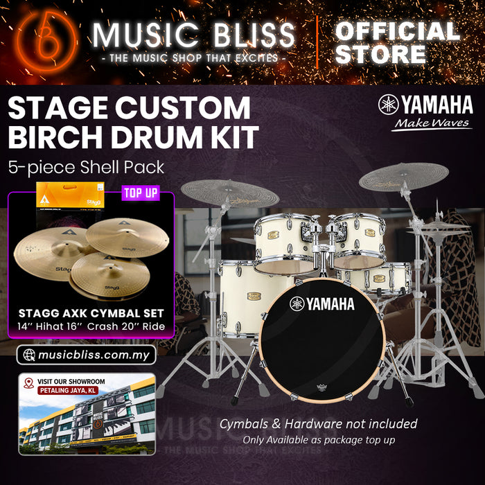Yamaha Stage Custom Birch Shell Pack with Cymbal Set and Hardware Pack - 22" Kick - Classic White