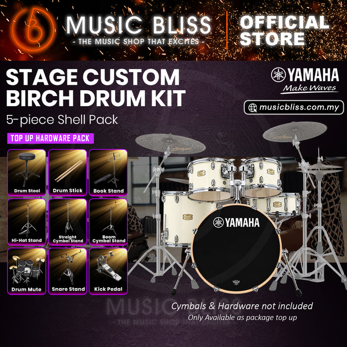 Yamaha Stage Custom Birch Shell Pack with Cymbal Set and Hardware Pack - 22" Kick - Classic White