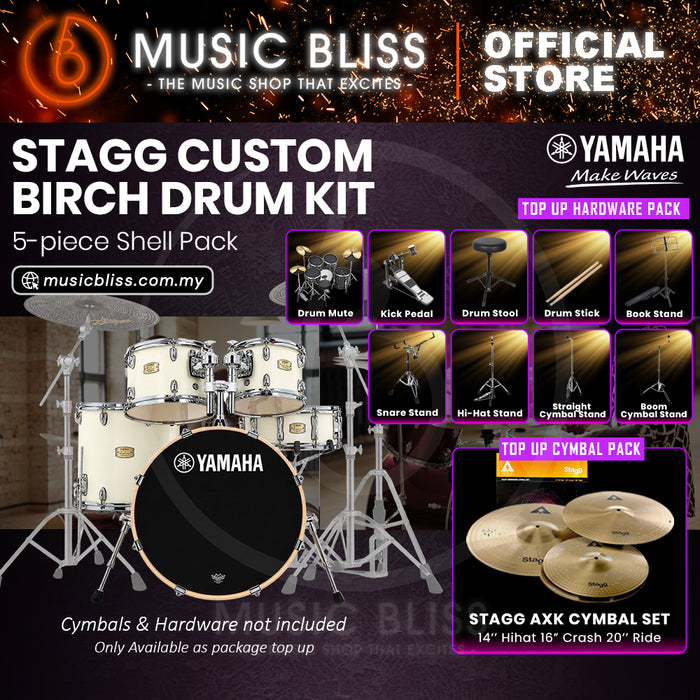 Yamaha Stage Custom Birch Shell Pack with Cymbal Set and Hardware Pack - 22" Kick - Classic White
