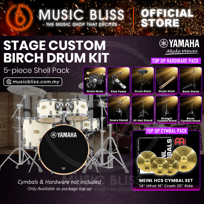 Yamaha Stage Custom Birch Shell Pack with Cymbal Set and Hardware Pack - 22" Kick - Classic White