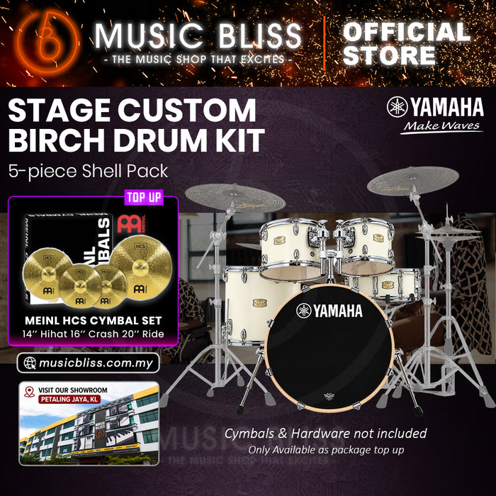 Yamaha Stage Custom Birch Shell Pack with Cymbal Set and Hardware Pack - 22" Kick - Classic White