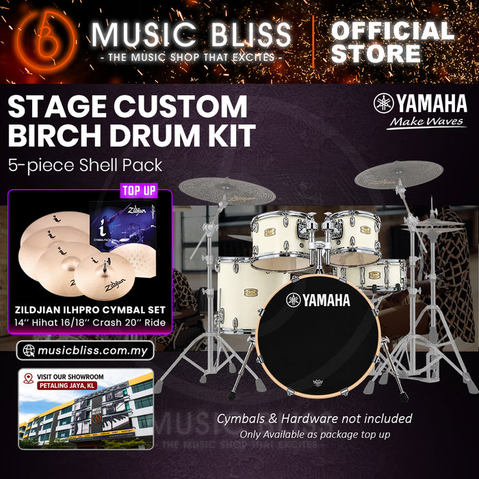 Yamaha Stage Custom Birch Shell Pack with Cymbal Set and Hardware Pack - 22" Kick - Classic White