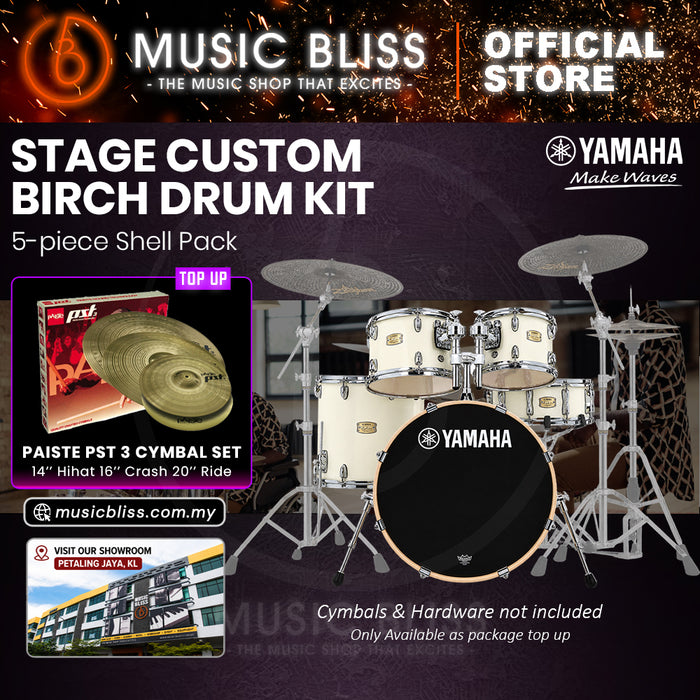 Yamaha Stage Custom Birch Shell Pack with Cymbal Set and Hardware Pack - 22" Kick - Classic White