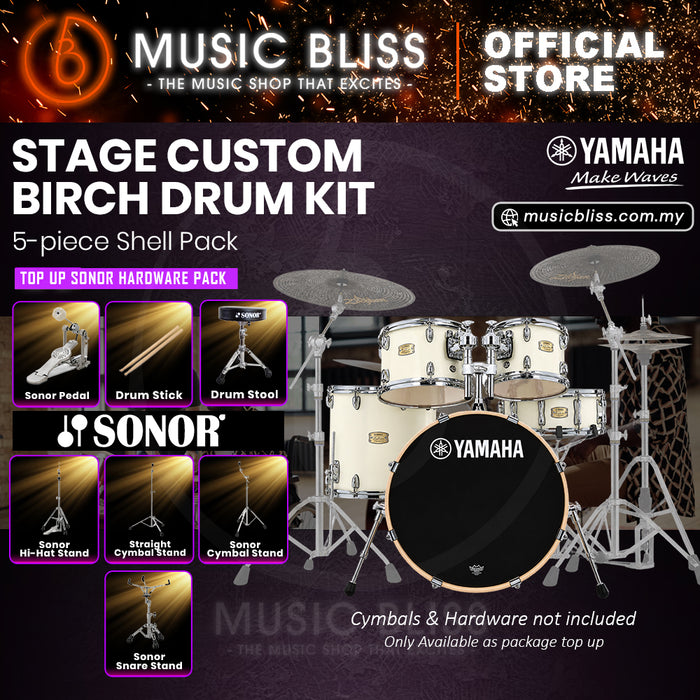 Yamaha Stage Custom Birch Shell Pack with Cymbal Set and Hardware Pack - 22" Kick - Classic White