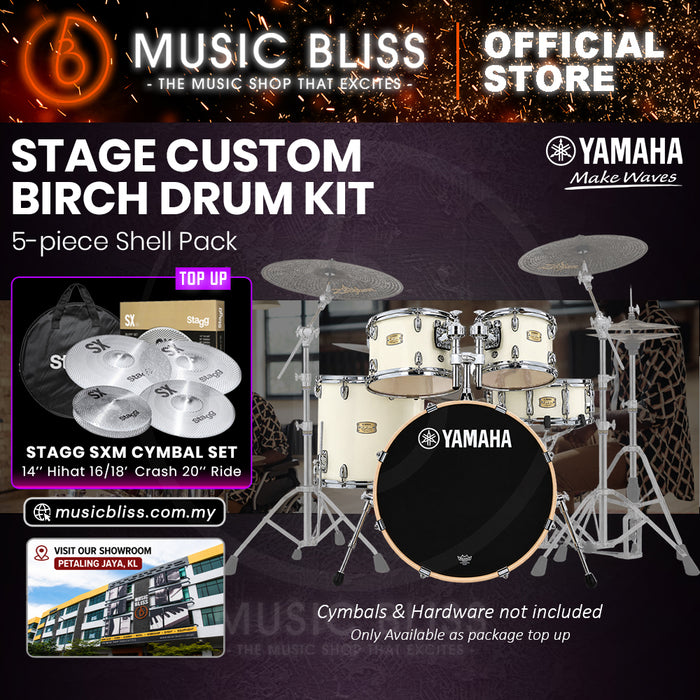 Yamaha Stage Custom Birch Shell Pack with Cymbal Set and Hardware Pack - 22" Kick - Classic White