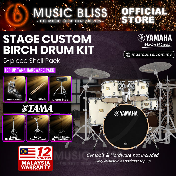 Yamaha Stage Custom Birch Shell Pack with Cymbal Set and Hardware Pack - 22" Kick - Classic White