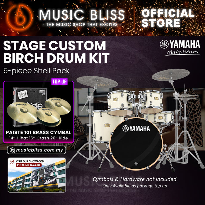Yamaha Stage Custom Birch Shell Pack with Cymbal Set and Hardware Pack - 22" Kick - Classic White