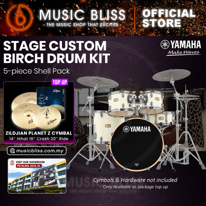 Yamaha Stage Custom Birch Shell Pack with Cymbal Set and Hardware Pack - 22" Kick - Classic White