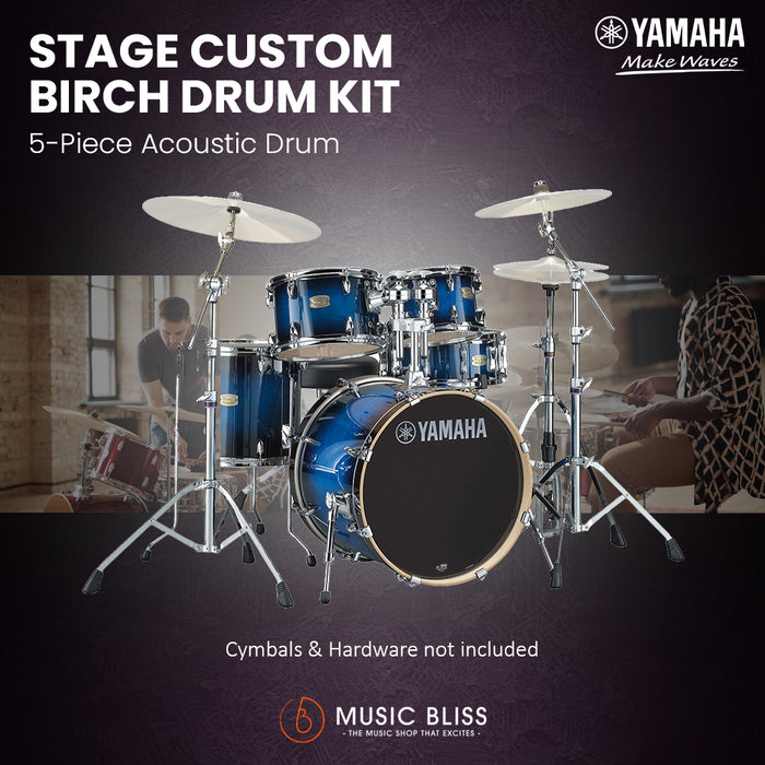Yamaha Stage Custom Birch Shell Pack with Cymbal Set and Hardware Pack - 22" Kick - Deep Blue Sunburst