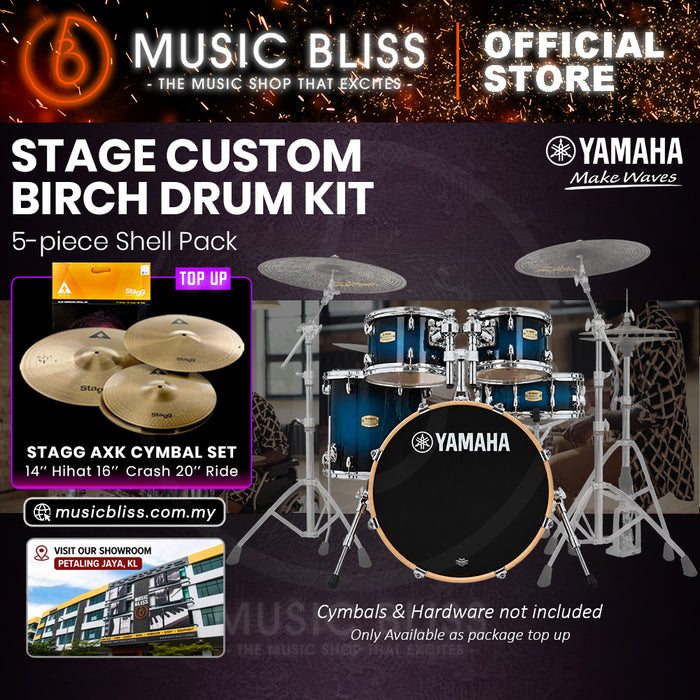 Yamaha Stage Custom Birch Shell Pack with Cymbal Set and Hardware Pack - 22" Kick - Deep Blue Sunburst