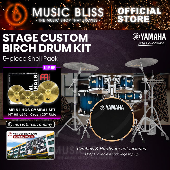 Yamaha Stage Custom Birch Shell Pack with Cymbal Set and Hardware Pack - 22" Kick - Deep Blue Sunburst
