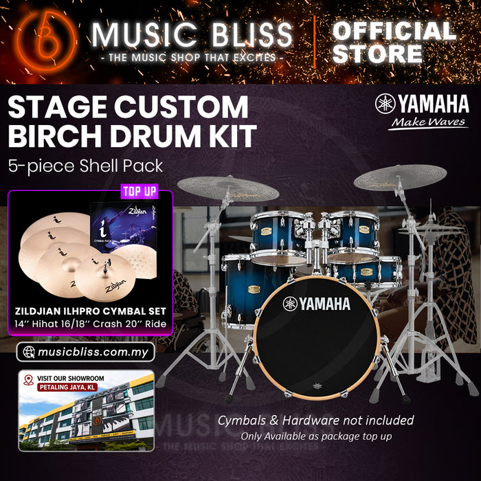 Yamaha Stage Custom Birch Shell Pack with Cymbal Set and Hardware Pack - 22" Kick - Deep Blue Sunburst