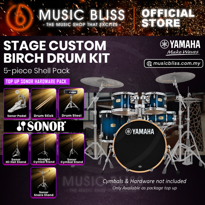 Yamaha Stage Custom Birch Shell Pack with Cymbal Set and Hardware Pack - 22" Kick - Deep Blue Sunburst