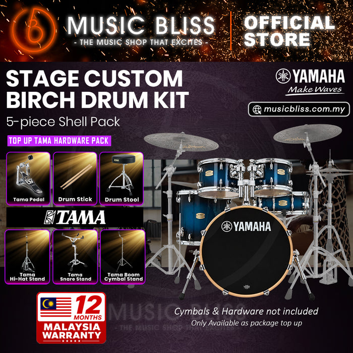 Yamaha Stage Custom Birch Shell Pack with Cymbal Set and Hardware Pack - 22" Kick - Deep Blue Sunburst