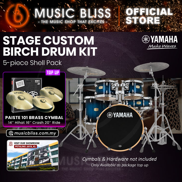 Yamaha Stage Custom Birch Shell Pack with Cymbal Set and Hardware Pack - 22" Kick - Deep Blue Sunburst