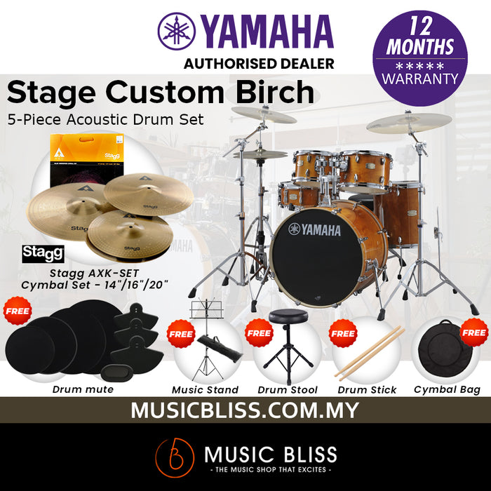 Yamaha Stage Custom Birch Shell Pack with Cymbal Set and Hardware Pack - 22" Kick - Honey Amber