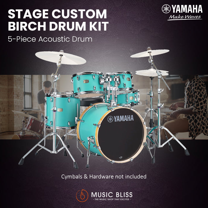 Yamaha Stage Custom Birch Shell Pack with Cymbal Set and Hardware Pack - 22" Kick - Matte Surf Green