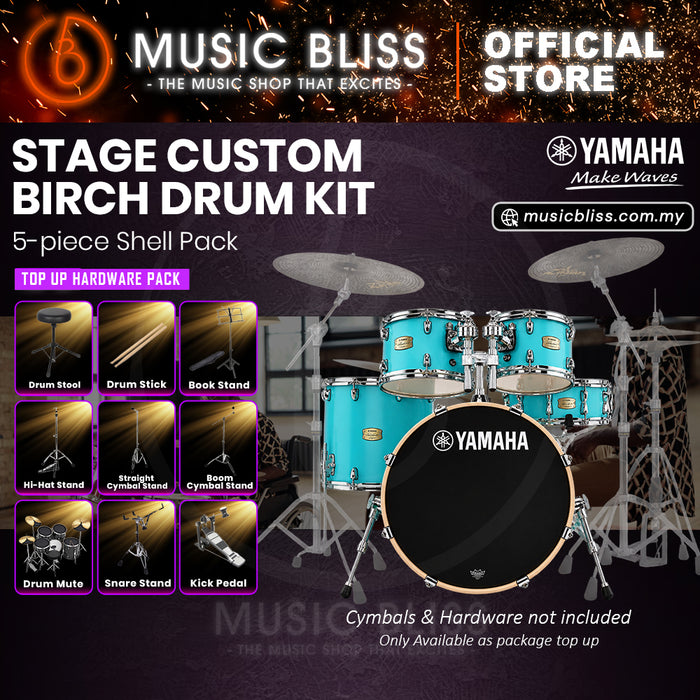 Yamaha Stage Custom Birch Shell Pack with Cymbal Set and Hardware Pack - 22" Kick - Matte Surf Green