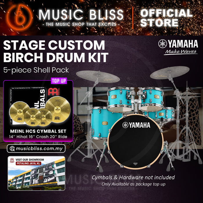 Yamaha Stage Custom Birch Shell Pack with Cymbal Set and Hardware Pack - 22" Kick - Matte Surf Green