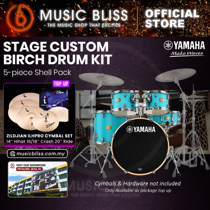 Yamaha Stage Custom Birch Shell Pack with Cymbal Set and Hardware Pack - 22" Kick - Matte Surf Green