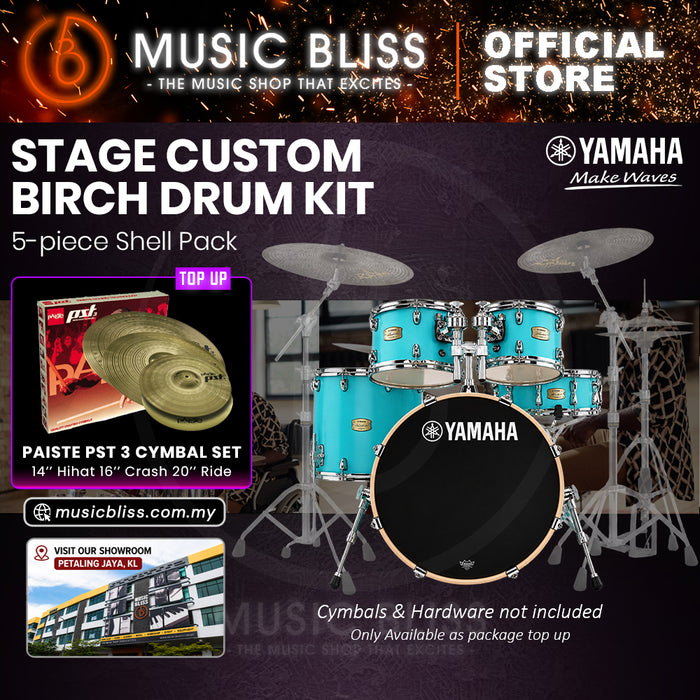 Yamaha Stage Custom Birch Shell Pack with Cymbal Set and Hardware Pack - 22" Kick - Matte Surf Green
