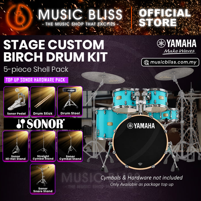 Yamaha Stage Custom Birch Shell Pack with Cymbal Set and Hardware Pack - 22" Kick - Matte Surf Green
